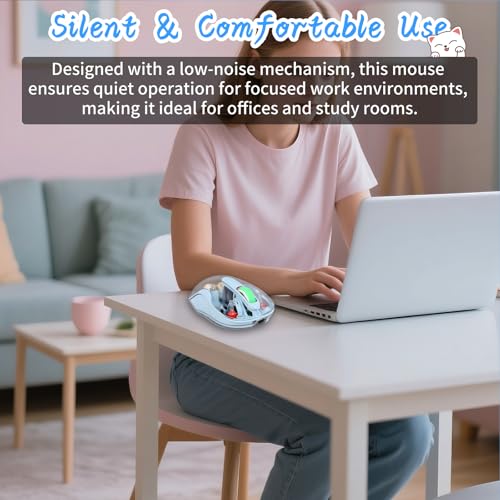 elec Space Cute Wireless USB C Mouse - Bluetooth Triple Mode Rechargeable Cartoon Mouse for Laptops, iPads & MacBook Air/Pro - Silent Operation, Portable Design, Unique Magnetic Character (Blue) - color: blue