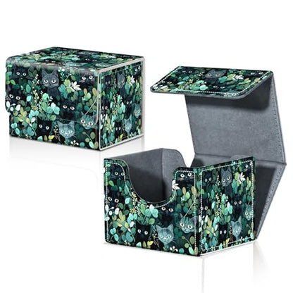 Card Deck Box for MTG Trading Cards with Magnetic Closure,Premium Card Storage Box Case Cover for TCG CCG Magic Cards,Cat Green Leaves - color: Cat Green Leaves