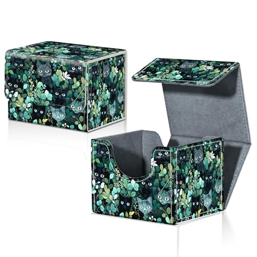 Card Deck Box for MTG Trading Cards with Magnetic Closure,Premium Card Storage Box Case Cover for TCG CCG Magic Cards,Cat Green Leaves - color: Cat Green Leaves