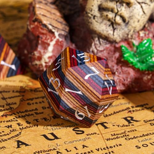 Wooden Dice Set Yellow Striped Wood DND Dice for D&D Tabletop Games | Iron Box, DM Gift, for Dungeons and Dragons Role Playing Games - color: Yellow Striped/Silver