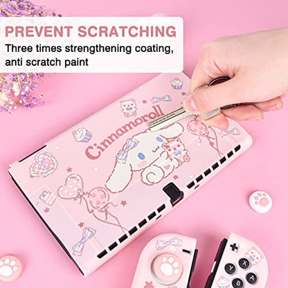 DLseego Cute Dog Switch OLED Protective Case Silicone Soft Cover Shockproof Pink Skin Joy Con Shell with 4PC Cat Claw Thumb Grips Caps