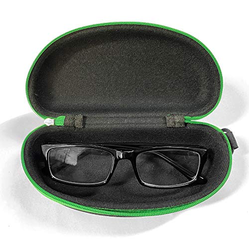 3 Pack Zipper Shell Eyeglasses and Sunglasses Case with Plastic Carabiner Hook - color: Green