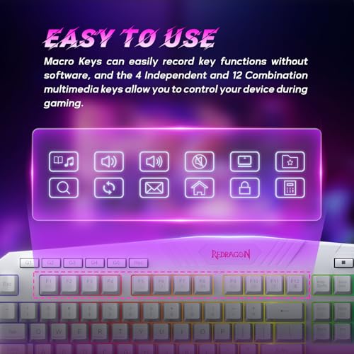 Redragon Updated Programmable Gaming Keyboard and Mouse, RGB Backlit Keyboard Mouse with Software, Independent Macro Record Keys, Value Combo Set, White - S101-3 PRO - color: White