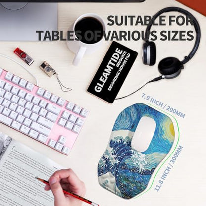 Ergonomic Raised Mouse Pad Wrist Support with Bilateral Slope Memory Foam Mousepad for Wrist Rest and Carpal Tunnel Pain Relief 11.8x7.9〃Starry Night Waves - color: Starry Night Waves