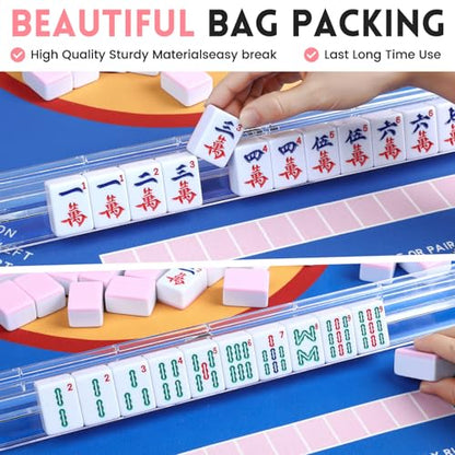 Suncle American Mahjong Tile Set X-Large 166 Pink Back Tiles 1.4" Large Size Tile with Carrying Travel Case, English Manual, Pro Complete Mahjongg Game Set - color: Pink Back-1.4inch