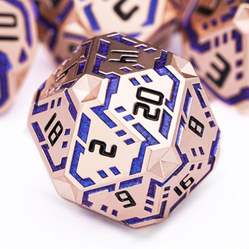 Metal DND Sci-fi Dice Set 7PCS Stripe Polyhedral Dice for Dungeons Dragons RPG Role Playing Game, Glitter D and D Dice with Gift Box D6 D8 D10 D12 D20 (Copper Blue) - color: Copper Blue