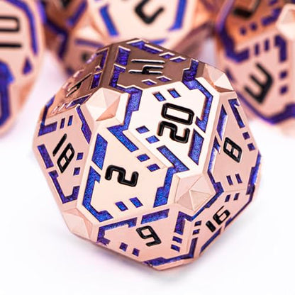 Metal DND Sci-fi Dice Set 7PCS Stripe Polyhedral Dice for Dungeons Dragons RPG Role Playing Game, Glitter D and D Dice with Gift Box D6 D8 D10 D12 D20 (Copper Blue) - color: Copper Blue