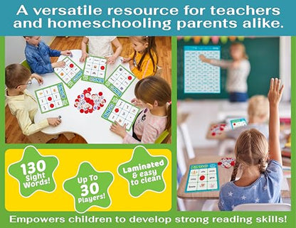 Bright Seed Sight Words Bingo Game, Learn to Read - Level 1 & 2 | Kindergarten Reading Skills, Laminated for Repeated Use, Fun Family & Classroom Game, Supports Early Reading Success