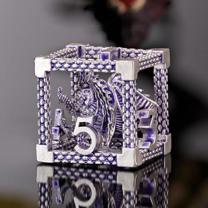 DND Dice, HNCCESG Purple White Dragon Hollow Metal Polyhedral Dice Set for Dungeons and Dragons Dice RPG MTG Table Board Games (Purple White Dragon) - color: Purple White Dragon