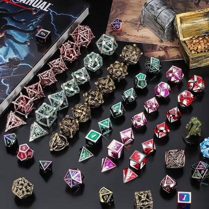 QMAY Mystery Dice Set – 7 Pcs Metal Polyhedral Dice + 1 Pcs Velvet Bag | Random Various Style Metal DND Dice & Dice Bag, Gifts for D&D, Pathfinder, MTG, Game Night, Dice Goblins, RPG Players & DMs - style: 1 bag Metal Mystery Dice