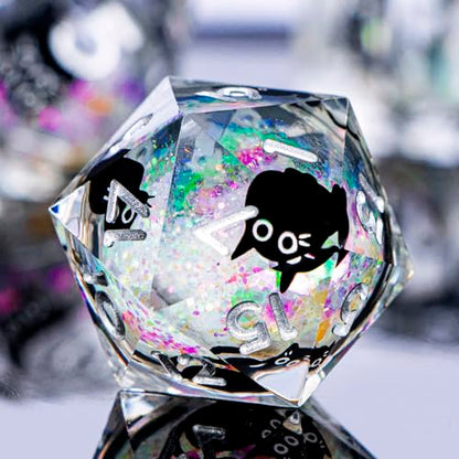DND Cat Dice Set Colorful White Sharp Edge Dice with Box, RPG D and D Dice Dungeons Dragons Role Playing Game Polyhedral Resin Dice Set D20 D12 D10 D8 D6 D4 - color: Colorful White Silver