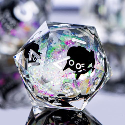 DND Cat Dice Set Colorful White Sharp Edge Dice with Box, RPG D and D Dice Dungeons Dragons Role Playing Game Polyhedral Resin Dice Set D20 D12 D10 D8 D6 D4 - color: Colorful White Silver