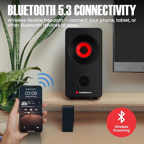 Audiosource Desktop PC Speakers with Bluetooth 5.3, USB-C Plug & Play, 2.0 Stereo Computer Speakers with Dual 2" Drivers, Compact Design, AUX Input, LED Indicator (Black) - color: Black