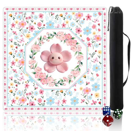 Mahjong mat for Table/31.5lnch/American Mahjong Table Cloth with Rules mats with Drawstring Bag,Noise ReductionAnti-Slip Game mat for Table,for Mahiona/PokerBoard Games/Card Games (Floral smile) - color: Floral Smile
