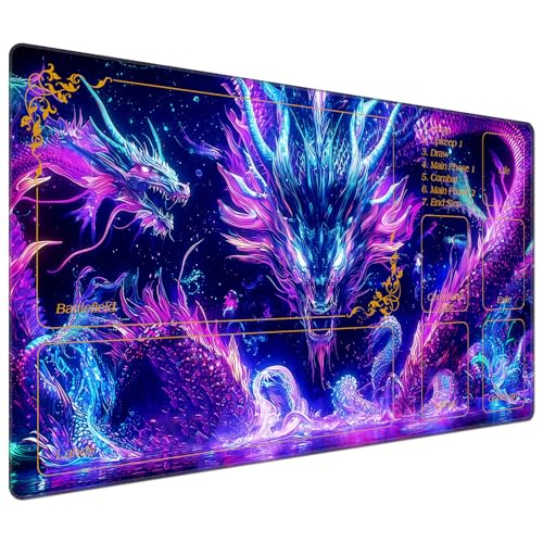 DEGDFSGR for MTG Playmat with Zones 24 x 14 inches for TCG Playmats Non-Slip Rubber Base Commander Play Mat for MTG Mat Iorcana Trading Card Game, Dragon with Blue Purple Light - color: Dragon With Blue Purple Light, size: 24" x 14"