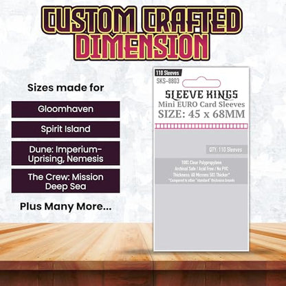 Sleeve Kings Mini Euro Card Sleeves 45 x 68 mm – 110 Pack, Extra Clear 60 Micron Polypropylene, Acid-Free, PVC-Free – SKS-8803 - size: 45 x 68 mm, style: Mini Euro