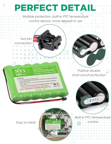 NYI Upgraded 3800mAh Battery Compatible with ADT IMPASSA 9057 SCW9057 SCW9055, 6PH-H-4/3A3600-S-D22 Replacement, 7.2V Rechargeable Ni-MH Battery Pack for DSC Control Panel, 2 Pin Connector