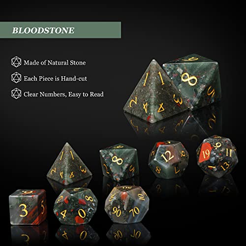 UDIXI Stone DND Dice Set Bloodstone Gemstone Dice Set for D&D Tabletop Game | Natural Stone, Premium Gift Box, DM Gift, for Dungeons and Dragons Role Playing Games - color: Bloodstone