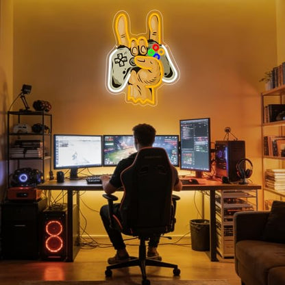 Gaming Neon Sign, Gamer Led Neon Light Signs for Gamer Room Wall Decor Game LED Light up Sign for Bedroom Party Decorations Birthday Gift for Teen Boy Christmas Dimmable USB Powered(16.4"*12.8")