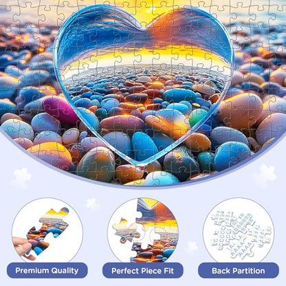 300 Piece Puzzles for Adult, Beach Love Pebbles Jigsaw Puzzles - style: Love Cobblestone