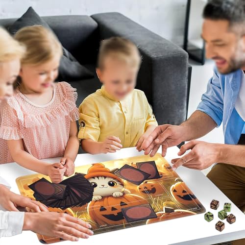 for MTG/TCG Playmat with Zones, 24 x 14 inches Trading Card Playmat with A Storage Bag and 6 Dice, Non-Lip Rubber Bottom Game Desk Mat, Halloween Cat in The Pumpkin Patch - color: Yux-playmats-2-3A-255