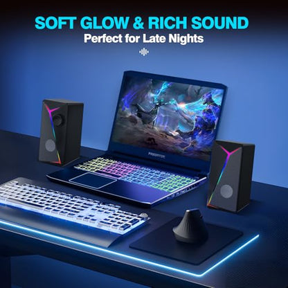 Computer Speakers for Desktop PC, USB AUX Stereo Speaker with RGB Lights, Plug and Play Monitor Speakers for Laptop Gaming Office,Extended Cable 3.44ft,Crisp Stereo Sound - style: CO-706