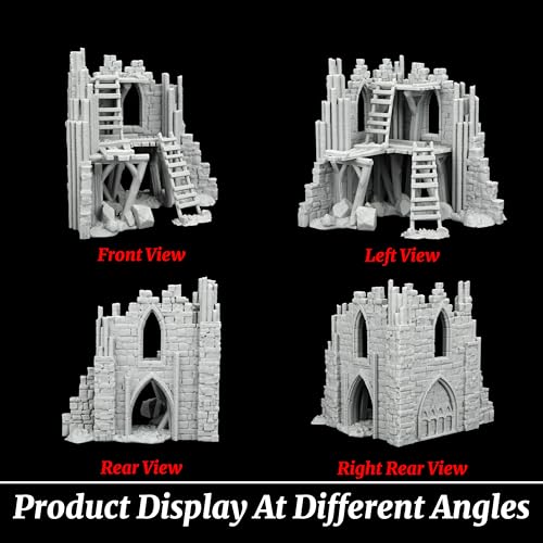 AUSPDICE Fantasy Gothic Ruined Building Set, 25mm Modular RPG Terrain | 1:64 Unpainted Ruined Walls & Scaffolding, DND Terrain for Dungeons and Dragons, TTRPG Battle Maps, Dungeon Masters-AF1119
