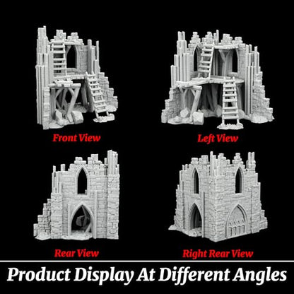 AUSPDICE Fantasy Gothic Ruined Building Set, 25mm Modular RPG Terrain | 1:64 Unpainted Ruined Walls & Scaffolding, DND Terrain for Dungeons and Dragons, TTRPG Battle Maps, Dungeon Masters-AF1119