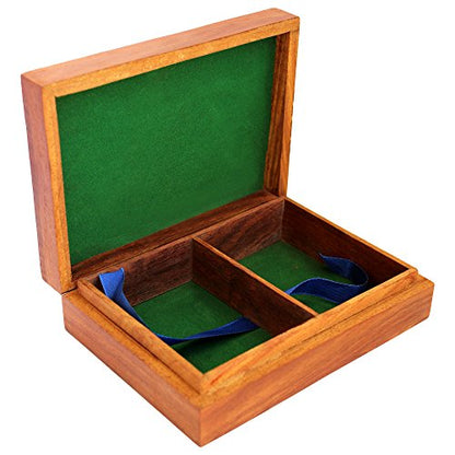 Wooden Double Deck Card Holder Box – Solid Wood Playing Card Storage Case for Poker & Bridge Decks (Elephant Inlay)