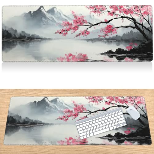 31.5”x11.8”Large Gaming Mouse Pad for Desk, Mouse Mat with Seamed Edges, Waterproof Desk Pad, Non-Slip Rubber Base, Keyboard Pad Computer Mat, Big XL Mousepad-japannese Landscape Painting - color: Japannese Landscape Painting
