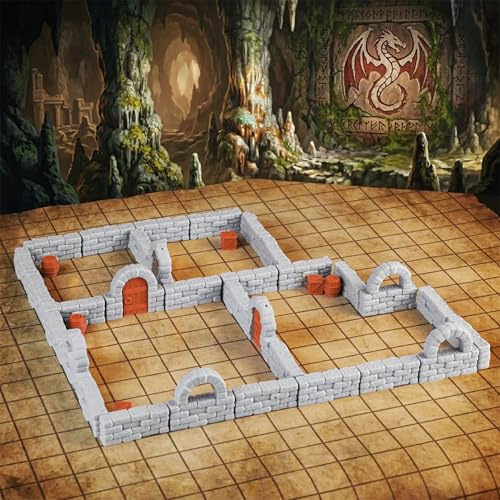 AUSPDICE Dungeon Walls, 40pcs 28mm Miniature RPG Modular System for TTRPG | DND Terrain Building Accessories for Tabletop Role Playing Scenes, Christmas and Halloween Gifts for DM, FF204 - color: Ff204-terrain Modular System