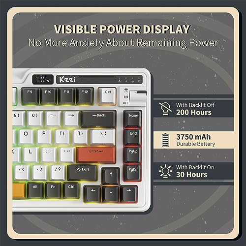 KZZI K75 PRO RGB 75% Wireless Gasket Mechanical Keyboard, Triple Mode BT 5.0/2.4G/USB-C 82 Keys Hot Swappable Gaming Keyboard w/Knob & Power Display, Custom Linear Switches, Black White - color: Arcade Games, size: Moment Linear Switch