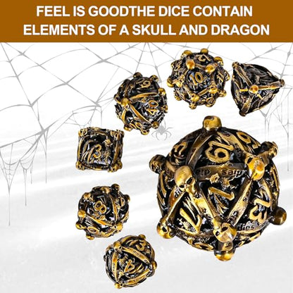 DND Metal Dice Set, UBEUCK 7PCS Gear Metal DND Dice Set for Dungeons & Dragons Board Games Boxes (Gold dice) - color: Gold Dice