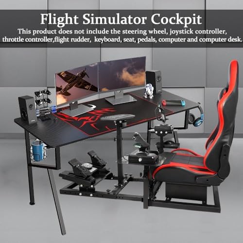 Supllueer Flight Simulator Cockpit with Red Seat Fit for Logitech X52 PRO G29 G920 G923,for Thrustmaster T80 T300RS GT HOTAS Warthog,for Fanatec,Aircraft Steering Wheel Mount Only Stand and Chair