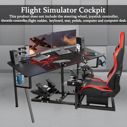 Supllueer Flight Simulator Cockpit with Red Seat Fit for Logitech X52 PRO G29 G920 G923,for Thrustmaster T80 T300RS GT HOTAS Warthog,for Fanatec,Aircraft Steering Wheel Mount Only Stand and Chair
