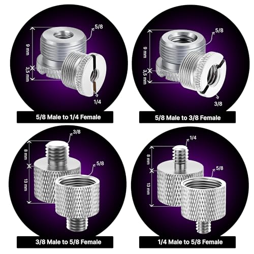 Mic Stand Adapter Set 8 pieces Metal Microphone Stand Screw Thread Adapter 5/8 Female to 3/8 Male 3/8 Female to 5/8 Male 5/8 Female to 1/4 Male 1/4 Female to 5/8 Male Tripod Adapter ADP03 Slvr - color: ADAPTER SILVER