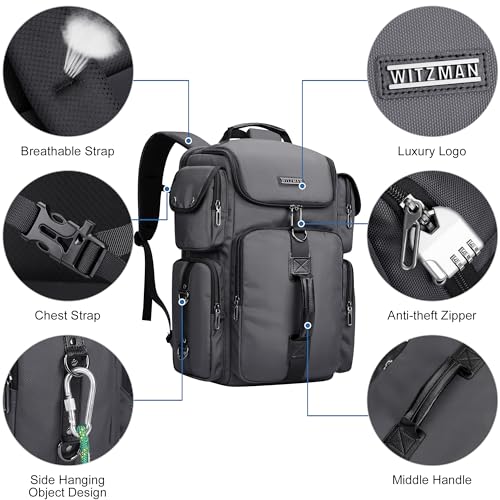 WITZMAN Travel Backpack for Men Carry-on Laptop Backpack | Nylon Luggage Bag Fits 16 Inch for Airline Approved,Multi Pocket, For Traveling,Casual,Commuting, B744 Silvery Grey - color: Upgrade Silvery Grey
