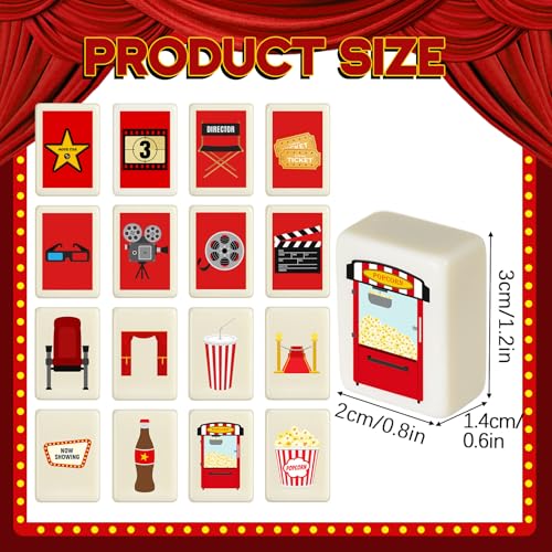 Hollowfly 2 Player Mahjong Block Set with Storage Bags 65 Tiles 30 mm Movie Night Mahjong Push Tile Game with Movie and Food Pattern No DIY Required for Friend Family Game Night Party Gift - style: Movie Night