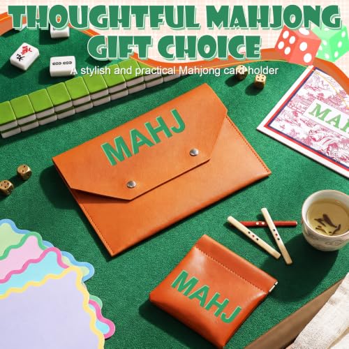 2 Pcs Leather Mahjong Card Bag Clutch Pouch Holder with PU Squeeze Dice Bag Mahjong Accessories Protector Cover Case for MAHJ Lover Playing Game Night(Brown) - color: Brown