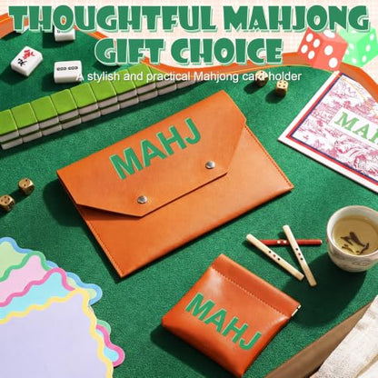 2 Pcs Leather Mahjong Card Bag Clutch Pouch Holder with PU Squeeze Dice Bag Mahjong Accessories Protector Cover Case for MAHJ Lover Playing Game Night(Brown) - color: Brown