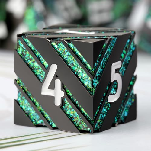 Stripe D&D Dice,DNDND Metallic Glitter Stripes Dice with Gift Metal Box for Dungeons and Dragons Tabletop Game (Green Stripes) - color: Stripe Green and Black