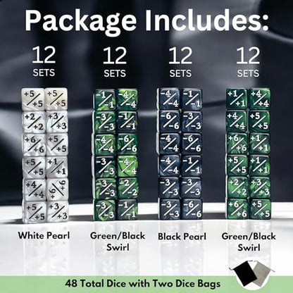 Luck Lab MTG Magic Life Counter Dice - 48 PCS Compatible w/Magic Card Game Accessories, CCG Creature Stats w/ 2 Dice Bags (Green Swirl, White Pearl, Black Pearl) - color: Green Swirl, Green Swirl, White Pearl, Black Pearl