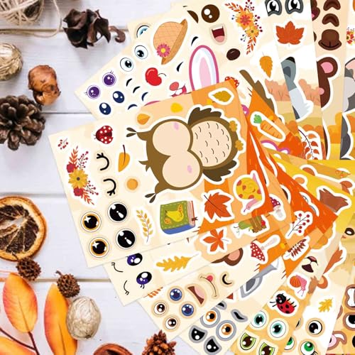 24 Sheets Fall Stickers, Make-a-face Sticker, Fall Animal Stickers | for Kids Make Your Own Animal Mix and Match Sticker Sheets Kids Party Favor Supplies Craft - style: Fall Animal