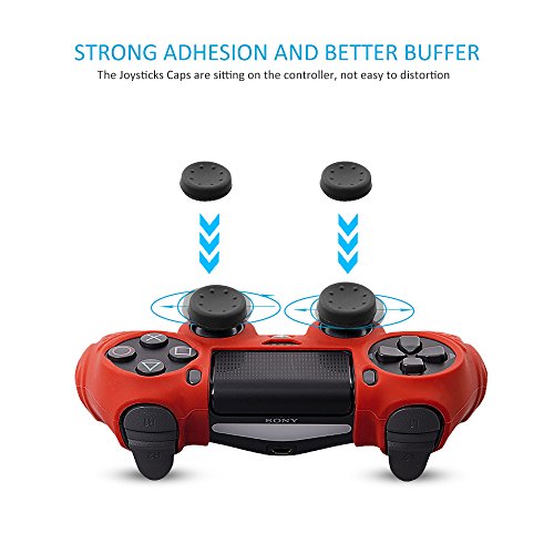 CHINFAI PS4 Controller DualShock4 Skin Grip Anti-Slip Silicone Cover Protector Case for Sony PS4/PS4 Slim/PS4 Pro Controller with 8 Thumb Grips (Red) - color: Red