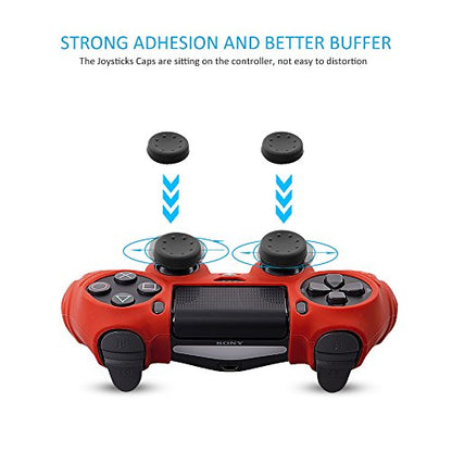CHINFAI PS4 Controller DualShock4 Skin Grip Anti-Slip Silicone Cover Protector Case for Sony PS4/PS4 Slim/PS4 Pro Controller with 8 Thumb Grips (Red) - color: Red