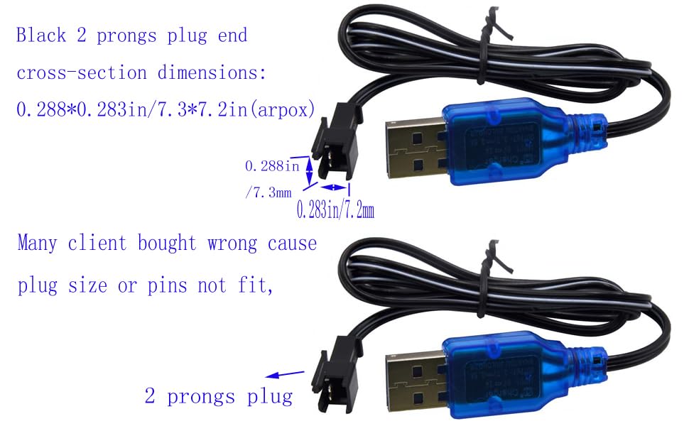 Blomiky 2 Pack 3.7V 0.5A Lithium Battery Charge Cable with SM-2P Black Plug for Some Kind of Mini RC Amphibious Stunt Car Boat Trucks 1S Li-ion and Li-Po Battery / 3.7V USB 2
