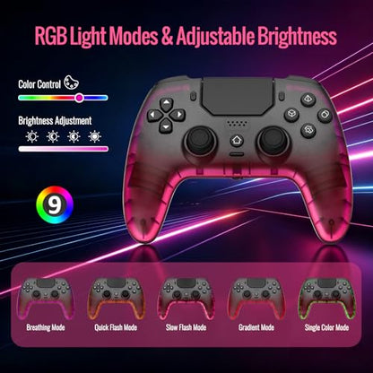 BETMI Wireless Controller for PS-5, Pro/Slim/PC (Black/Hot Pink/Clear) | Hall Effect Joystick & Trigger/Macro/Turbo/RGB Light/3.5mm TRRS Audio Jack/Speaker/Mic/Mute Button/6-Axis Gyro/Dual Vibration