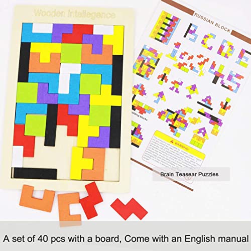 2 Pack Wooden Russian Blocks Puzzle + Hexagon Puzzles for Kids & Adults, Wooden Block Puzzle Intelligence Brain Teasers Toy Logic Game STEM Educational Gift for Children