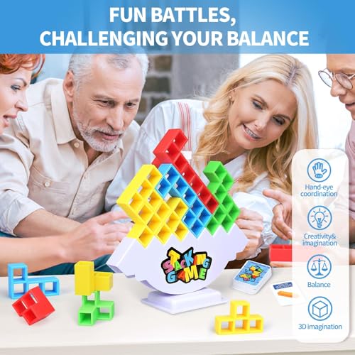 BBnote 48PCS Stack Game for Adult & Kids, Tetra Board Tower Games for Family Travel Party, 2 Players Balance Stacking Toy Attack, Team Toys Building Block - size: 48PCS-Storage Box