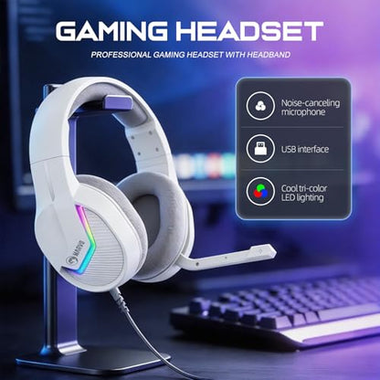 MARVO USB Gaming Headset with Mic, Wired Headphone with Surround Sound, Noise Canceling Gaming Headphones for PC, PS4/PS5, Laptop, Mac, Switch- H8618